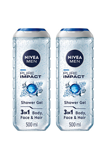 NIVEA MEN Pure Impact Shower Gel 3in1, Fresh Scent, 500ml, Pack of 2