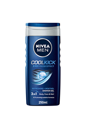 NIVEA MEN Cool Kick Shower Gel 3in1, 24h Fresh Effect, Masculine Scent, 250ml