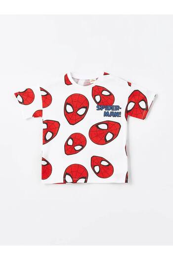 LC Waikiki Lcw Kids White Crew Neck Spider-Man Printed Baby Boy T-Shirt and Shorts 2-Piece Set