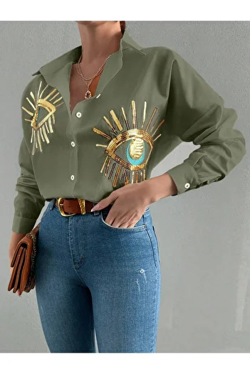 Basko fashion Khaki (Green) Eye Pul Detailed Salash Shirt