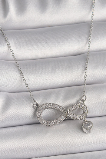 Skygo 316L Steel Silver Color Chain Zircon Stone Infinity Model Stone Heart Detail Women's Necklace - Tj-Bko9801