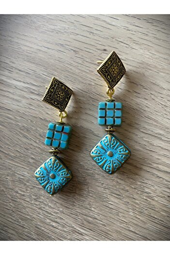dela otantik Handmade Authentic Large Earrings - Turquoise Colored Ethnic Bohemian Jewelry