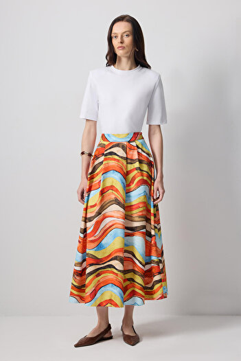 Touché Privé Pleated Abstract Patterned Skirt