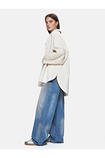 Ltb Mellıe Knitted Sleeve Oversize Jean Shirt