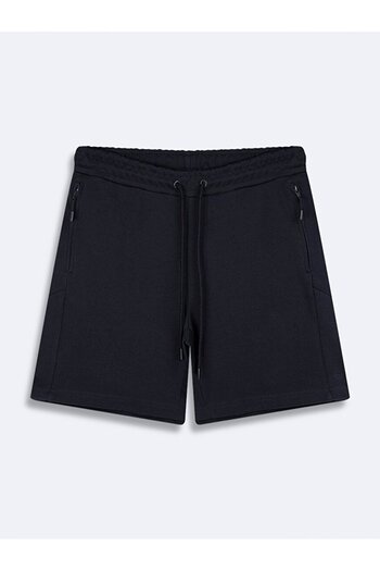 Ltb Basic Textured Zipper Detailed Knitted Navy Blue Shorts