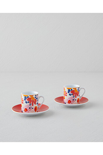 English Home Colorful Fabele Porcelain 4 Piece Coffee Cup Set for 2 People 80 ml