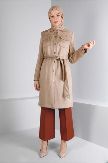 Alvina Staple Detailed Belted Suede Trench Coat 10457