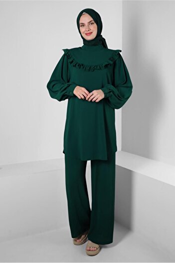 Alvina Ruffle Detailed Balloon Sleeve Trousers Suit 43861