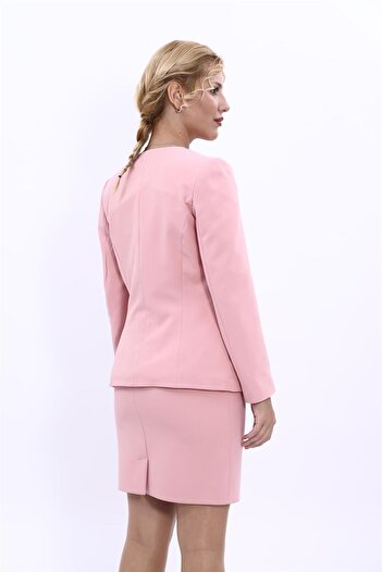 ÖNDER ÖZSOY V-Neck Boydan Kuplu Classic Jacket-Powder