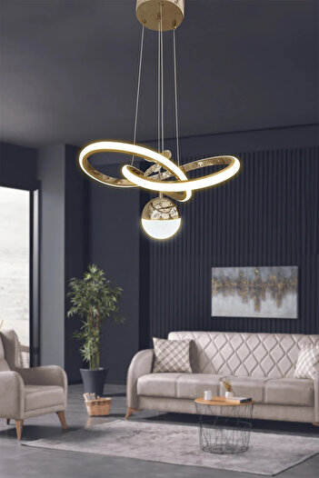 RSCOLLECTIONS Kardelen Toplu Modern Sarkıt Led Avize - 3 Renk Kumandalı Gold