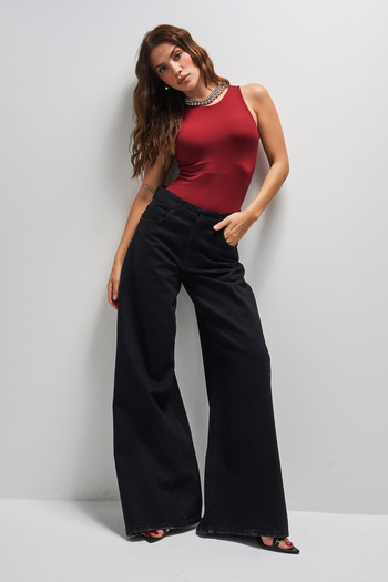 its basic Women's Black Color Hera 1W41 Palazzo Fit Loose Cut Denim