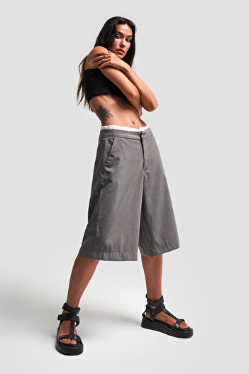 its basic Anthracite Colored Women's Bermuda Shorts - Super Long Boxer Detailed