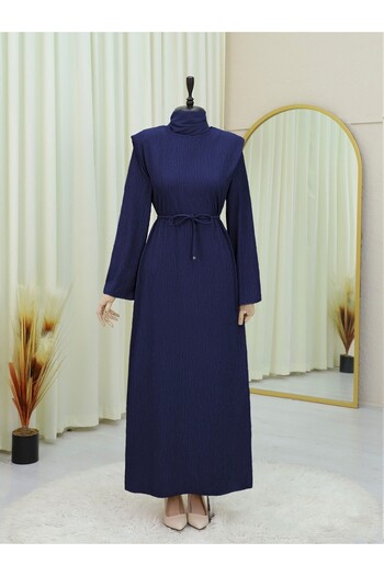 Modamorfo Padded Shoulder Lace up Wrap Dress - Navy