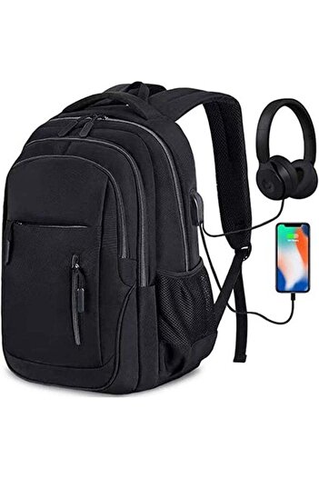 fulina Backpack With Usb Charging Port, Black Design Resists Stains, Holds Up To 15.6' Laptop