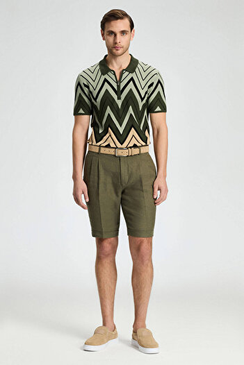 Hemington Pure Linen Khaki Pleated Shorts