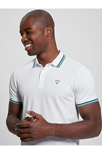 Guess SS SPORTS PIQUE TRNGL POLO Ανδρικό λευκό μπλουζάκι M2GP34KARS0-F0CF