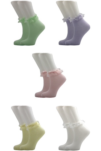 KARDEŞLER ÇORAP Children's Multicolored Tulle Detailed Half Socks 5 Pack