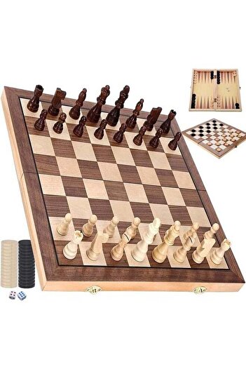 Yelajoy Wooden Chess Set 15x15 inch, 3-in-1 Chess Board Games,Portable,durable and stable,for Adults &Kids