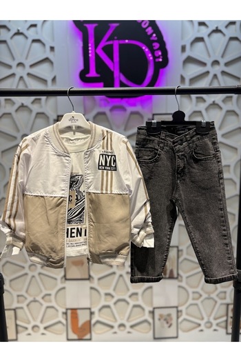 KUMRUNUN DÜNYASI Boy's Bottom Top Suit 3 Body Pants and Jacket Eid