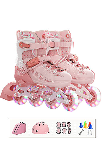 Ma Baby Kids Adjustable Roller Skate Shoe Set,  Inline skates with Full Light Up Wheels Outdoor Fun