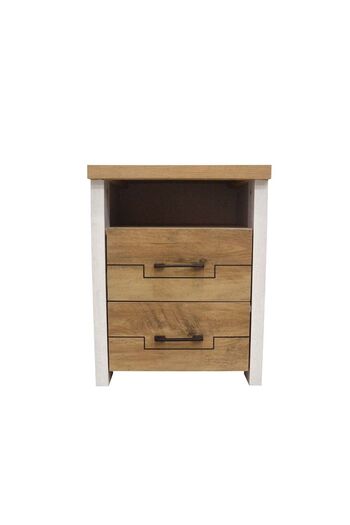 Danube Home Swann 2 Drawer Nightstand Multifunctional Bedside Table-Summer Oak/Pearl White L40xW40xH52cm