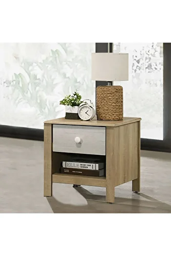 Danube Home Kelly 1 Drawer Nightstand Multifunctional Bedside Table-White Ash+Sonoma Oak L50xW50xH50cm