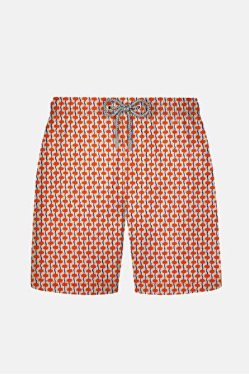 AYYILDIZ 845 Men's Cream Orange Patterned Swim Shorts