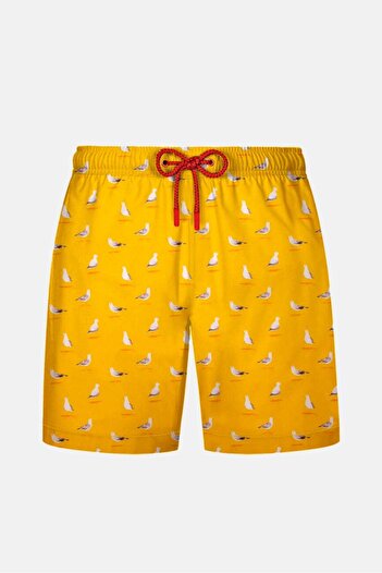 AYYILDIZ 845 Men's Yellow Seagull Patterned Swim Shorts