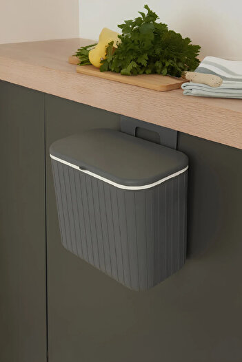 Flora 8 litre Askılı Dolap Çöp Kovası, Mutfak Banyo Tezgah Üstü Dolap Askılı Çöp Kovası 8 lt Gri