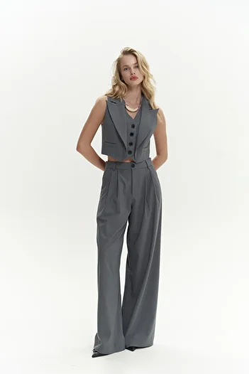 MAİ COLLECTİON Set pantaloni vestă Nancy afumat