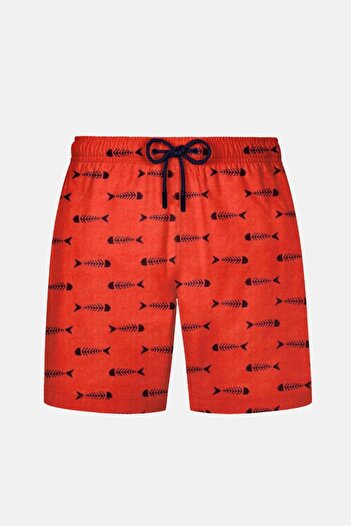 AYYILDIZ 845 Men's Orange Fish Patterned Swim Shorts