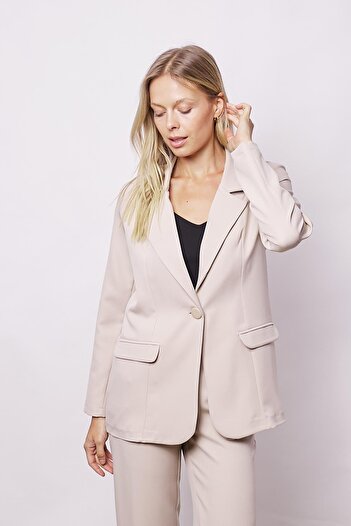 Jument Women's Collared Pocket Flap Long Sleeve Lightweight Lycra Fabric Oversize Blazer Jacket (Pants Jument 40075)-