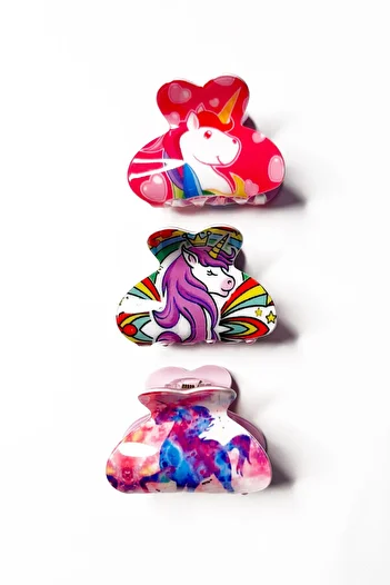 New Obsessions 3-Piece Medium Size Unicorn Patterned Acetate Hairpin