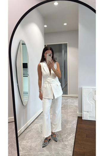 My Blog Weißes Eliana-Hosenset mit Gürtelweste – 2786