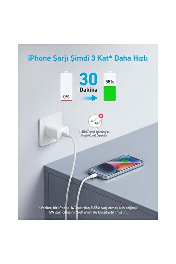 Anker 20W USB C Hızlı Şarj Cihazı - Beyaz