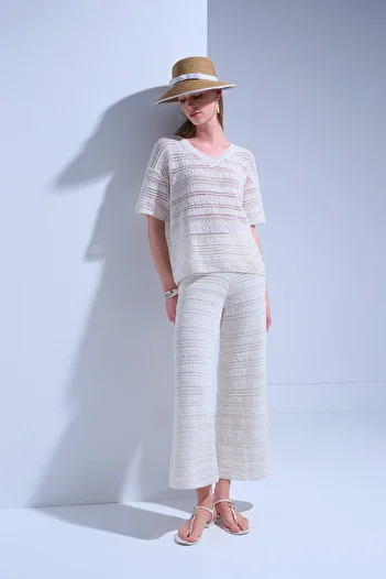 JOIN US Openwork Lined Ecru Trousers