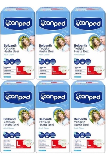 Canped Patient Diapers Adult Waistband Polyethylene L-Large Size 42 Pieces (6Pk*7)