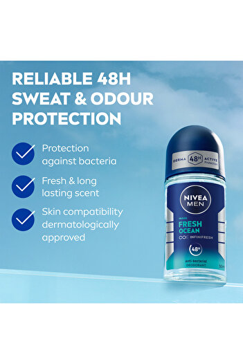 NIVEA NIVEA MEN Fresh Ocean, Deodorant for Men, Aqua Scent, Roll-on 50ml