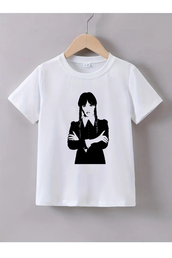 makiteks Bumbac de calitate pieptănat Băieți Fete Tricou imprimat pentru copii 5 6 7 8 9 10 11 12 13 14 ani Miercuri