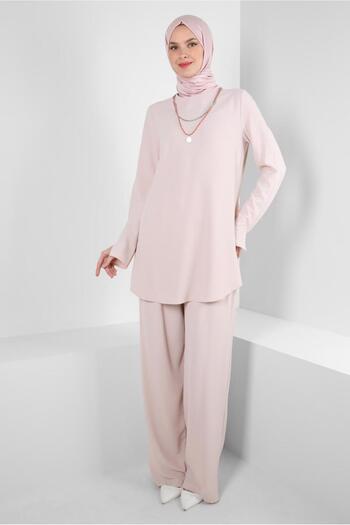 Alvina Chain Detailed Elastic Waist Pants Suit 43742