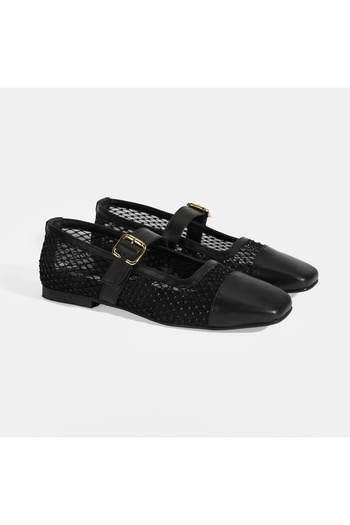 Desa Women's Black Mesh Ballerinas with Buckle Accessories