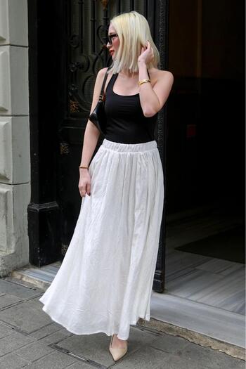 Madmext White Voile Fabric Basic Women's Long Length Women's Skirt Mg2366
