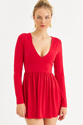 Cool & Sexy Red V-Neck Mini Women's Dress - Lik17
