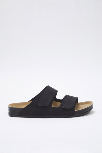 TRENDYOL SHOES Black Nubuck Velcro Tape Men's Flat Sole Slippers Takss25Te00034