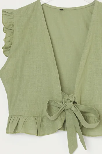 Edit by Trendyol Khaki Binding Detailed Linen Look Woven Blouse Tedss25Bz00005