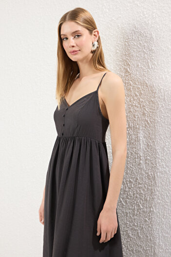 Trendyol Collection Anthracite Skirt Waist Opening Maxi Modal Woven Dress Twoss25El00624