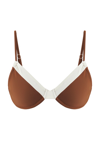 Trendyol Collection Καφέ και Λευκό Ριγέ Μπαλκόνι Μπικίνι Μπλούζα TBESS25BU00063