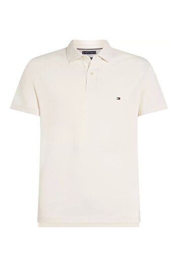 Tommy Hilfiger Erkek Pamuklu Polo Yakalı Düğme Kapamalı Kısa Kollu Ekru Polo Yaka T-Shirt MW0MW17771-Z00
