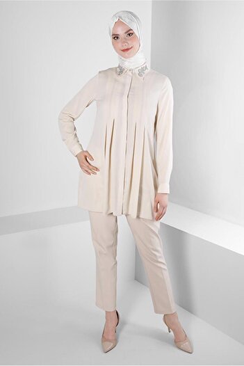 Alvina EMBROIDERED COLLAR PILYSE DETAIL TUNIC 43509