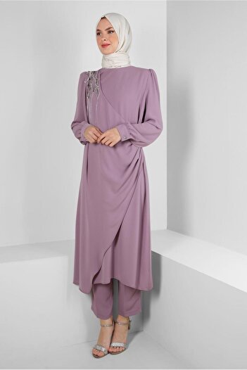 Alvina STONE PRINTED BICYCLE COLLAR PANTS SUIT 43578